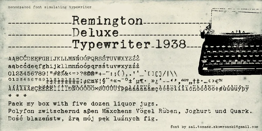 zai Remington Deluxe Typewriter 1938 font