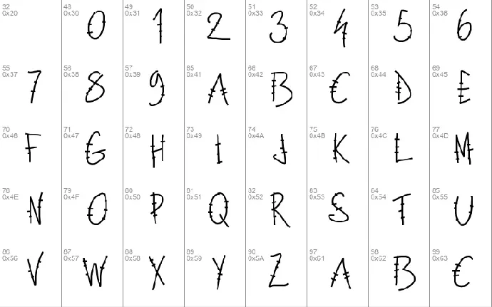 PWLettresbarres font