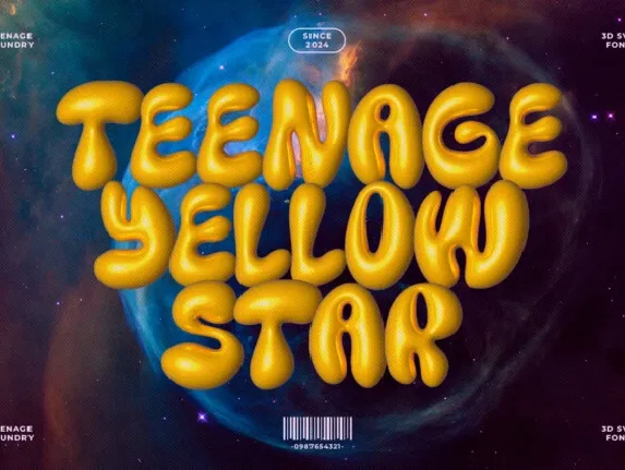 Teenage Yellow Star 3D SVG font