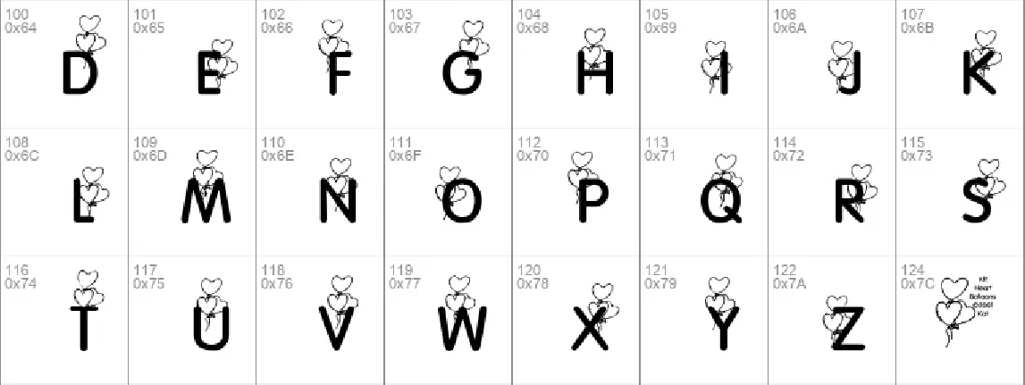 KR Heart Balloons font